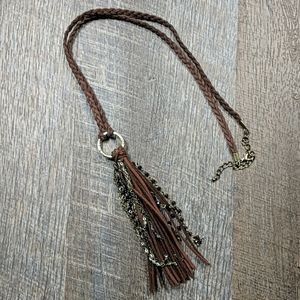 Boho braided Tassel Faux Leather Necklace